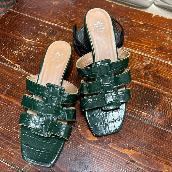 Aquatalia green leather step in sandal faux croc size 7 made in Italy - Picture 2 of 11